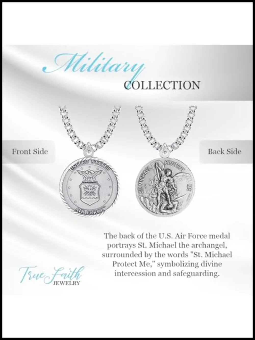 Sterling Silver St Michael Archangel Military Pendant Necklace